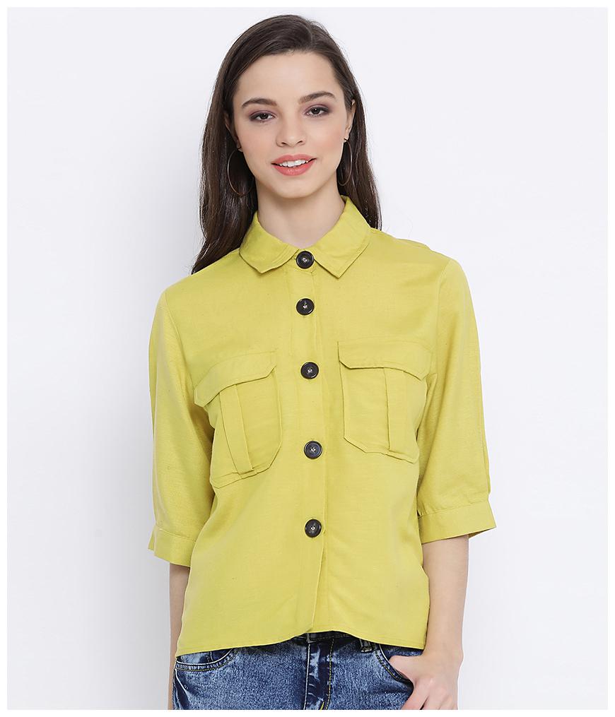 

Oxolloxo Women Yellow Solid Regular Fit Shirt
