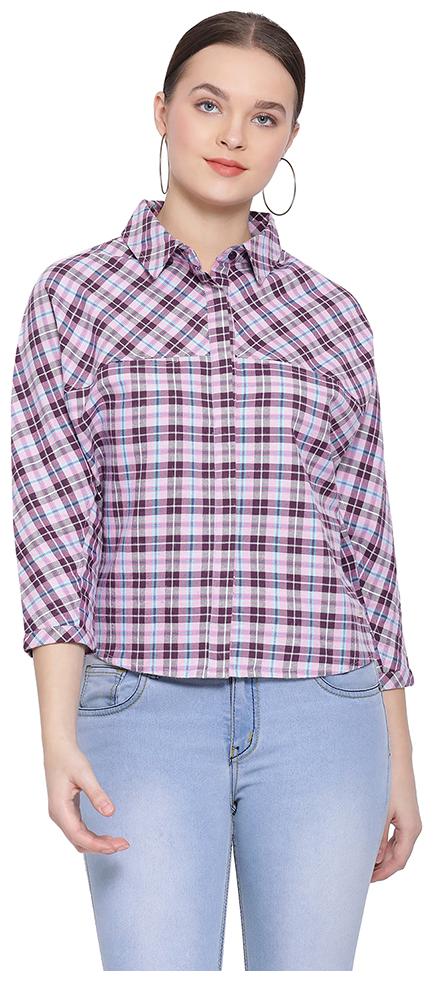 

Oxolloxo Women Purple Checked Regular Fit Shirt