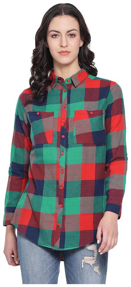 

Oxolloxo Women Red Checked Regular Fit Shirt