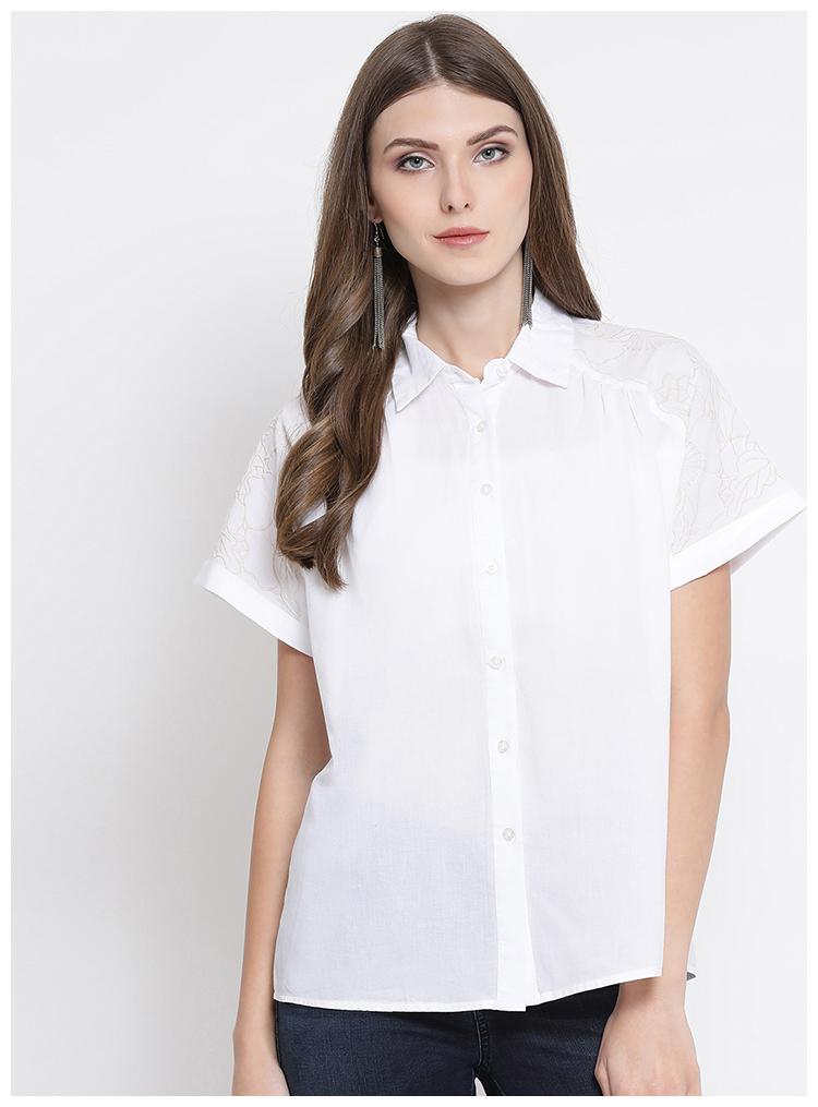 

OXOLLOXO Women White Solid Regular Fit Shirt