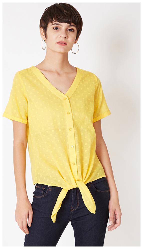 

OXOLLOXO Women Yellow Solid Regular Fit Shirt