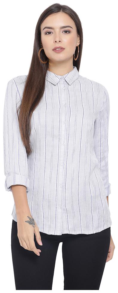 

Oxolloxo Women White Striped Regular Fit Shirt