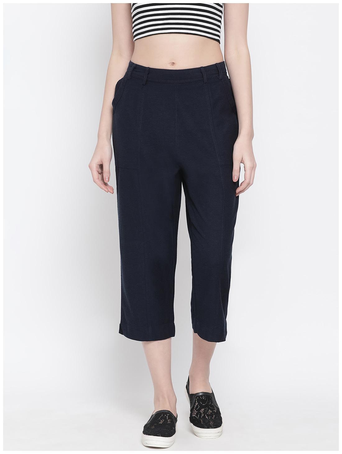 

Oxolloxo Cotton Navy Blue Solid Regular For Women