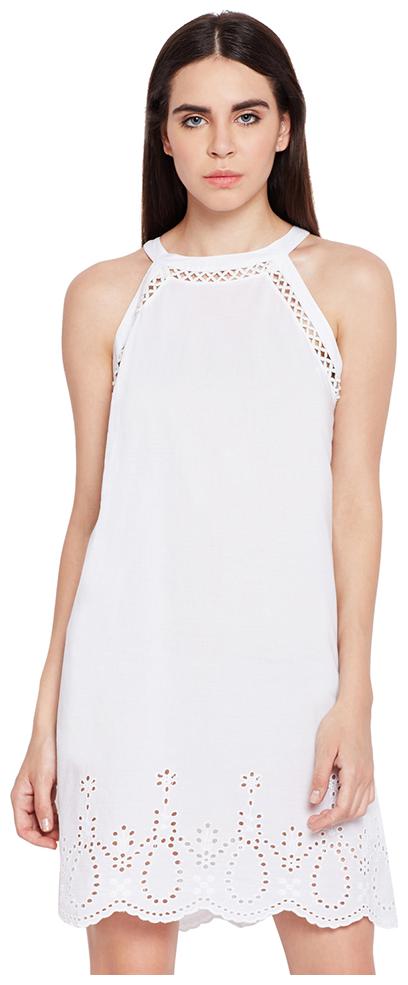 

OXOLLOXO White Solid A-line dress