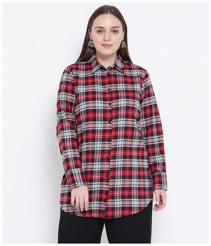 

Oxolloxo Women Red Checked Regular Fit Shirt