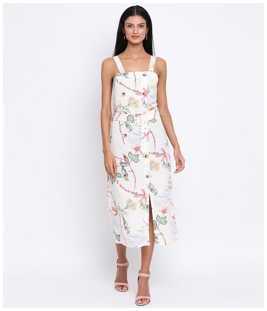 

Oxolloxo Cotton White Floral A Line Dress For Women