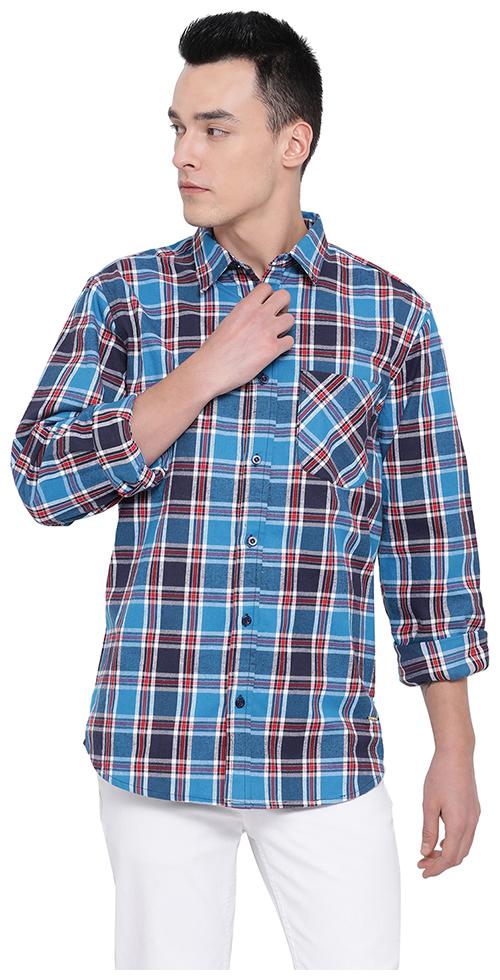 

Oxolloxo Men Cotton Blend Checked Blue Casual Shirt