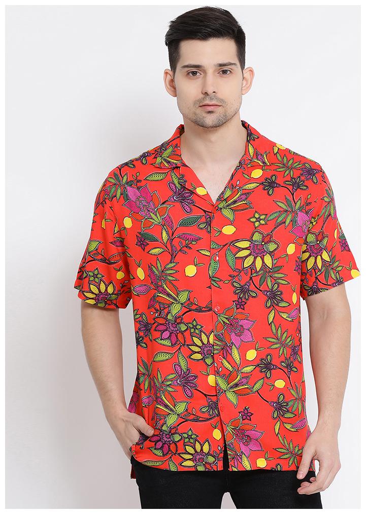 

OXOLLOXO Men Orange Floral Regular Fit Casual Shirt