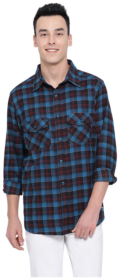 

Oxolloxo Men Blue Checked Regular Fit Casual Shirt