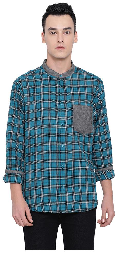 

Oxolloxo Men Cotton Blend Checked Turquoise Casual Shirt