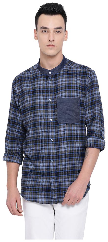 

Oxolloxo Men Blue Checked Regular Fit Casual Shirt