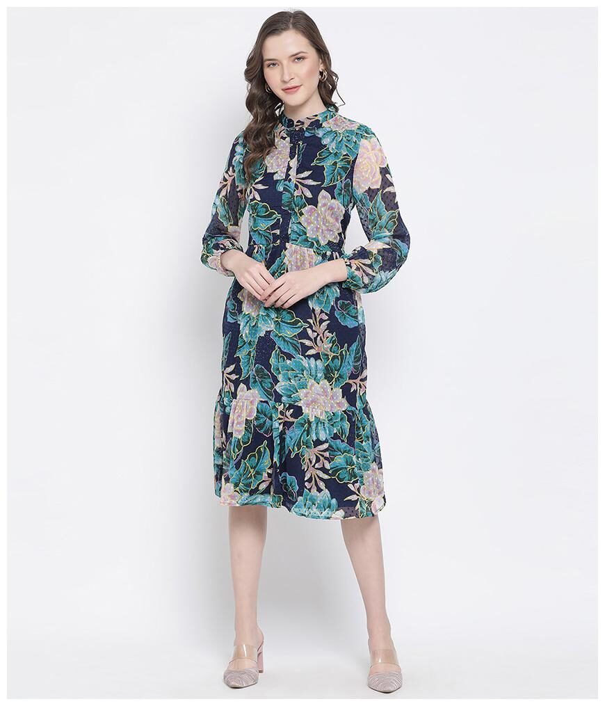 

Oxolloxo Polyester Floral Blue Dresses For Women