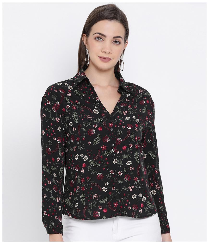 

Oxolloxo Women Black Printed Regular Fit Shirt