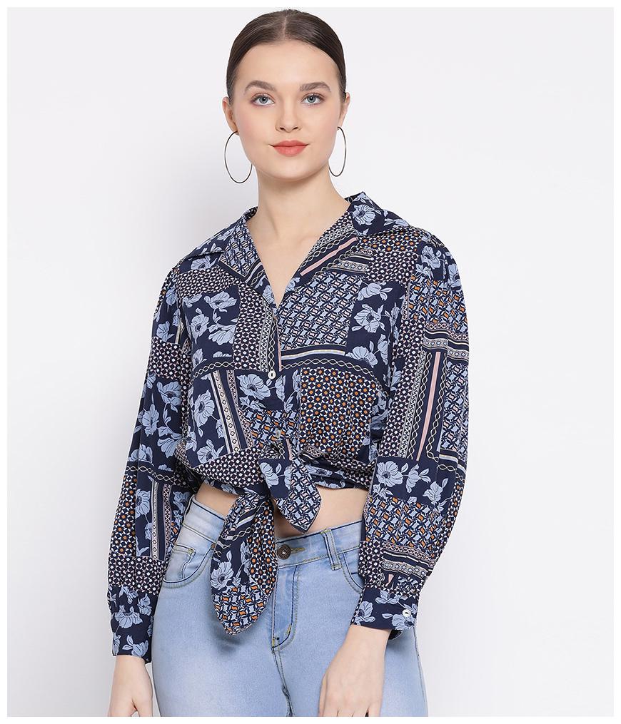 

Oxolloxo Women Blue Printed Regular Fit Shirt