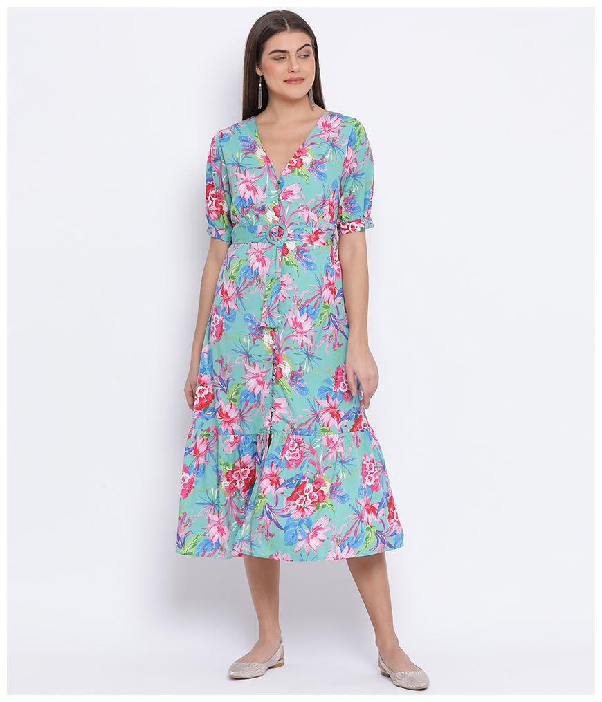 

Oxolloxo Polyester Multi Floral A Line Dress For Women
