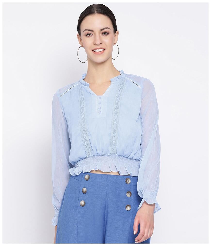 

Oxolloxo Women Embroidered Regular top - Blue