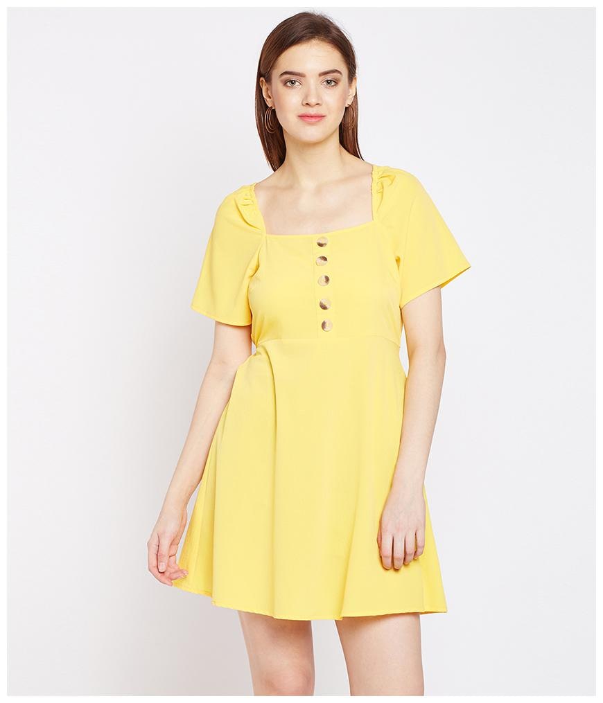 

Oxolloxo Polyester Solid Yellow Dress for Women
