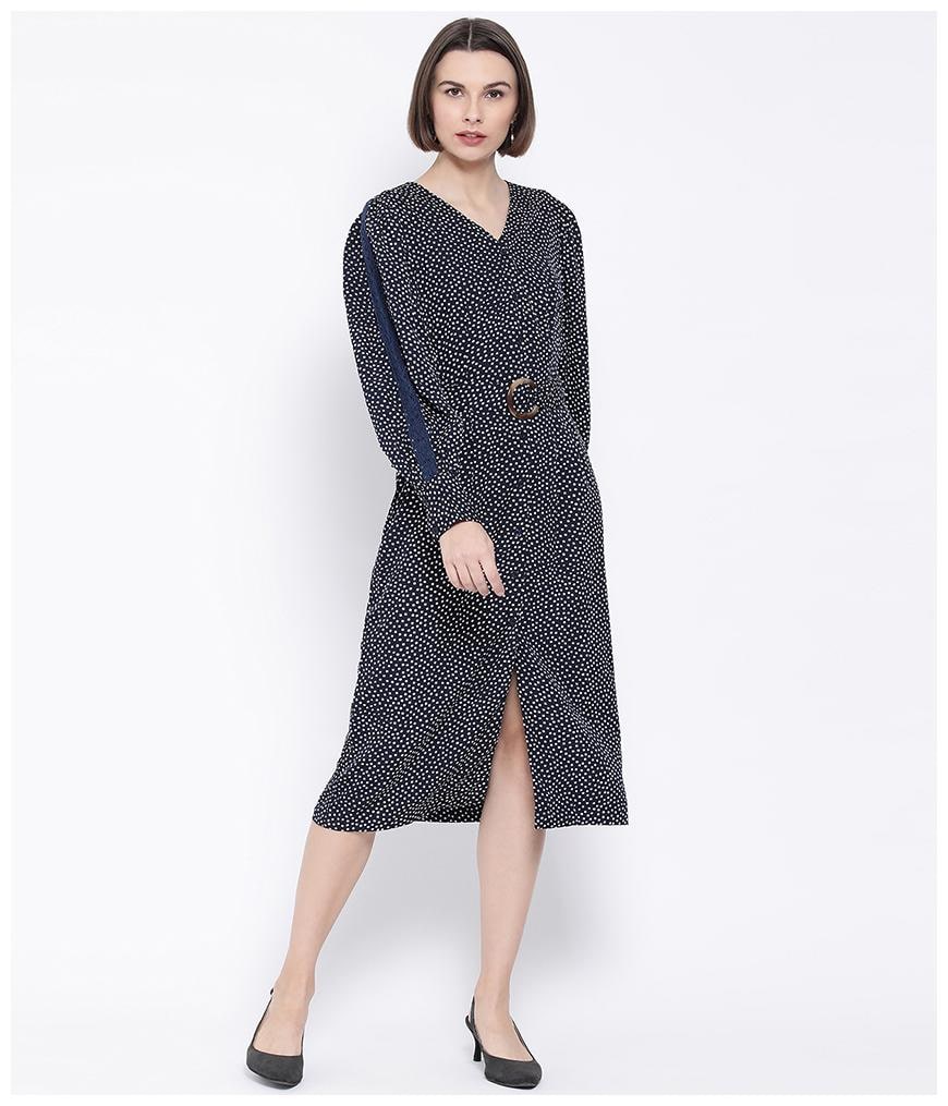 

Oxolloxo Polyester Polka Dots Black A Line Dress For Women