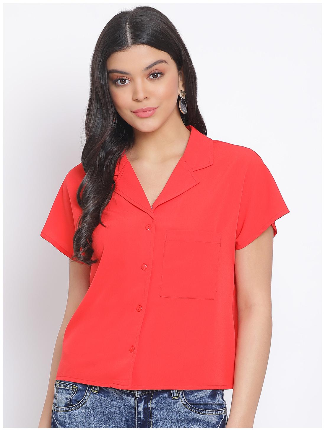 

Oxolloxo Women Red Solid Regular Fit Shirt