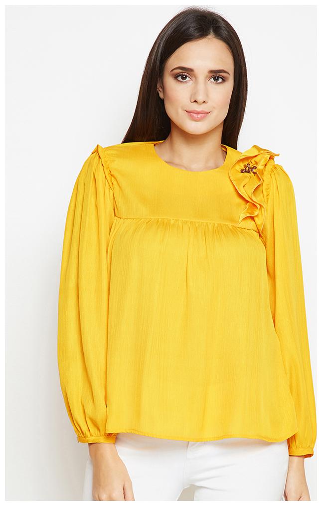 

OXOLLOXO Women Solid A-line top - Yellow