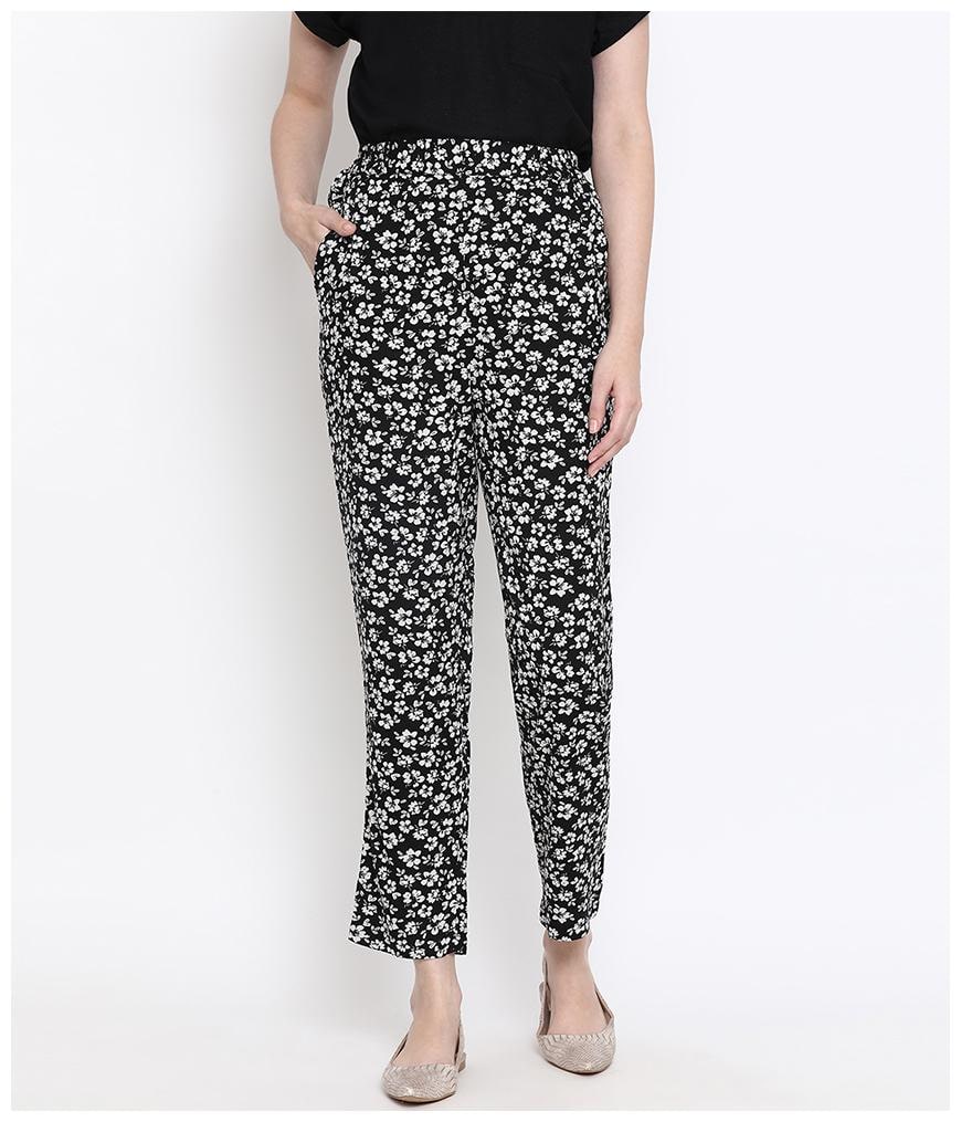 

Oxolloxo Polyester Floral Black Pant For Women