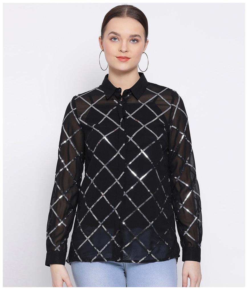 

Oxolloxo Women Black Checked Regular Fit Shirt