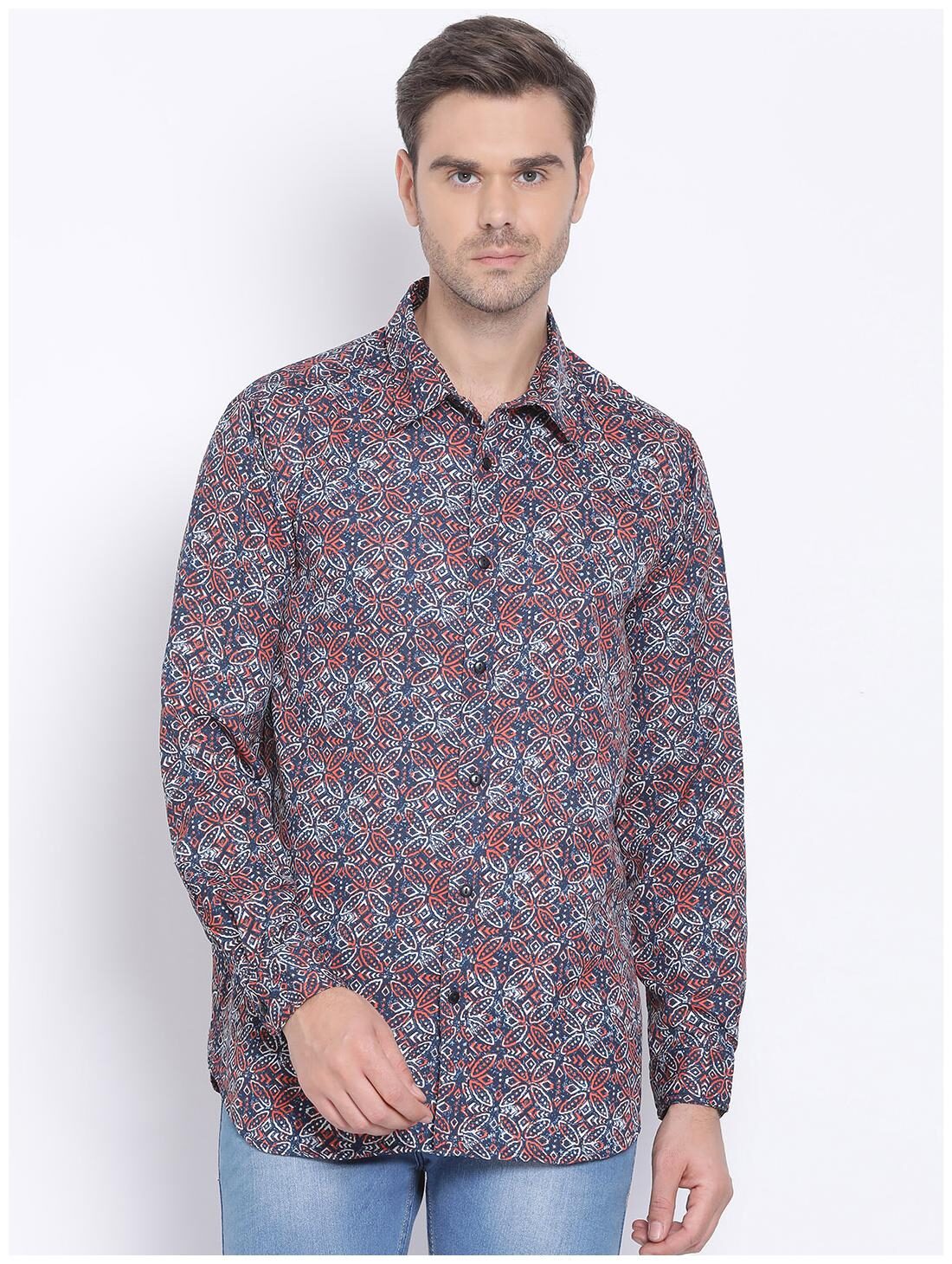 

Oxolloxo Men Navy Blue Printed Regular Fit Casual Shirt