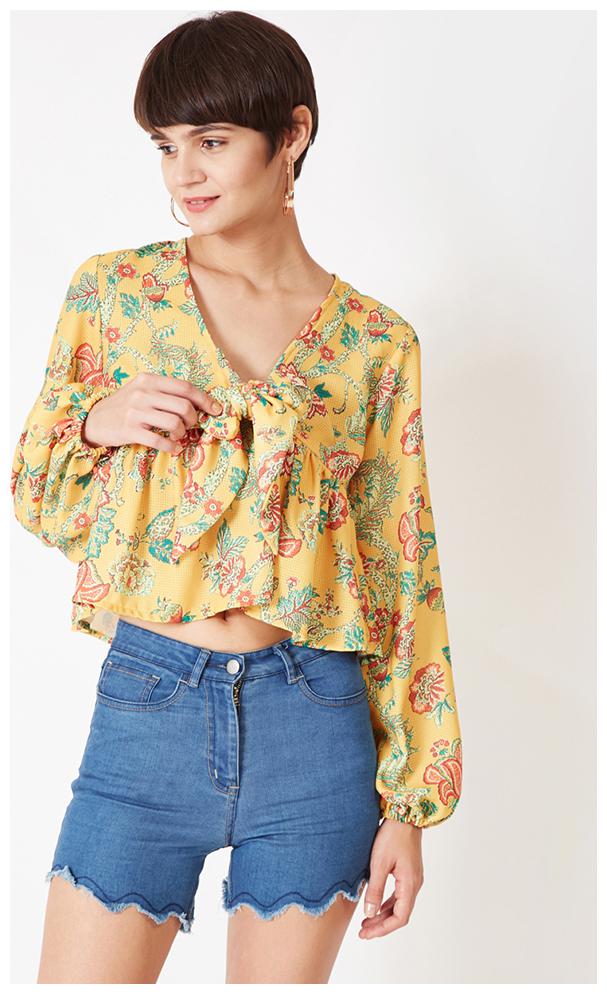 

OXOLLOXO Women Printed A-line top - Yellow
