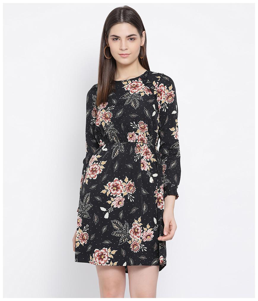 

Oxolloxo Polyester Floral Black A Line Dress For Women