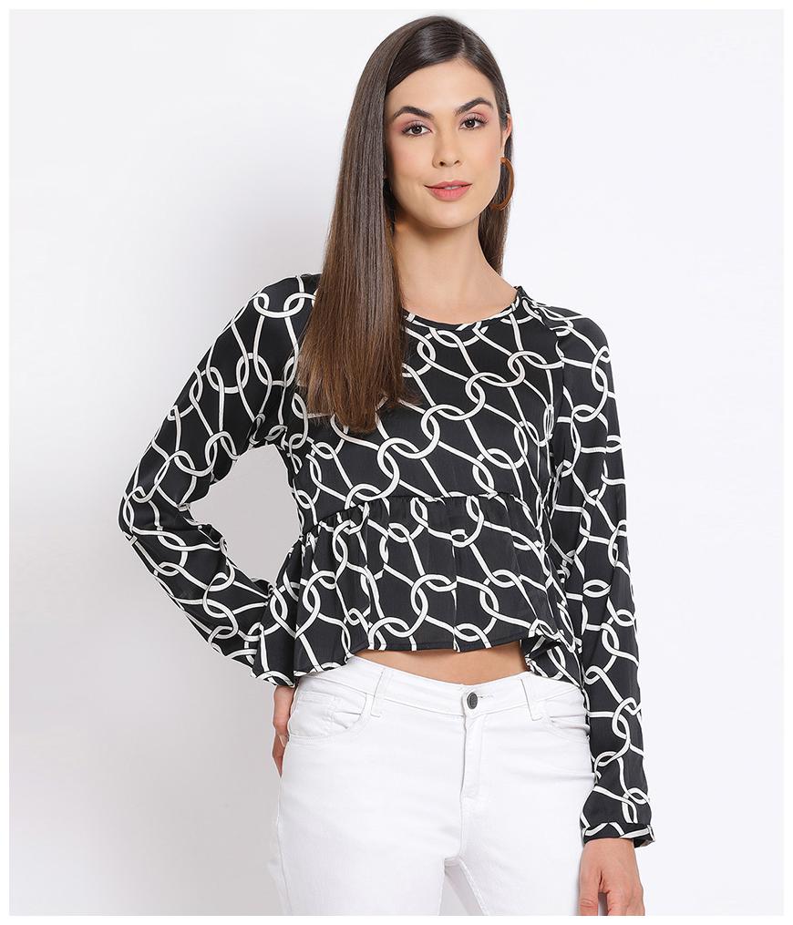 

Oxolloxo Women Printed Regular top - Black