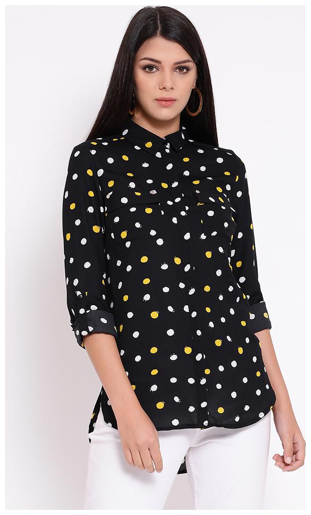 

OXOLLOXO Women Black Polka Dots Regular Fit Shirt
