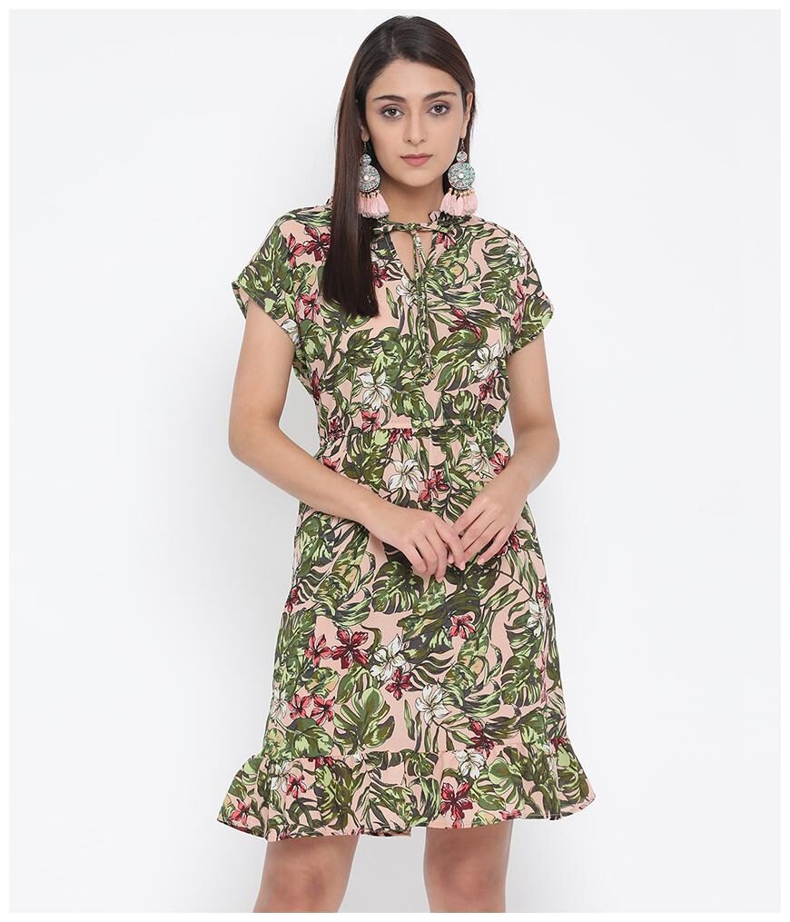 

Oxolloxo Polyester Green Floral A Line Dress For Women