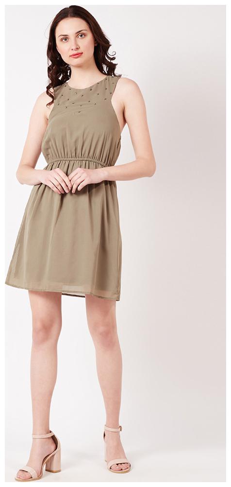 

OXOLLOXO Brown Solid A-line dress