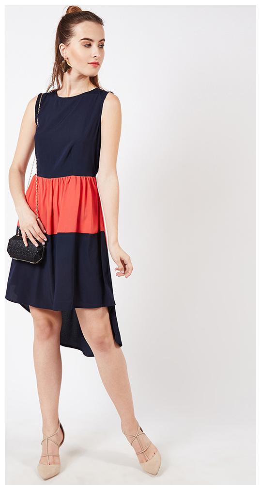 

OXOLLOXO Blue Pink Solid A-line dress