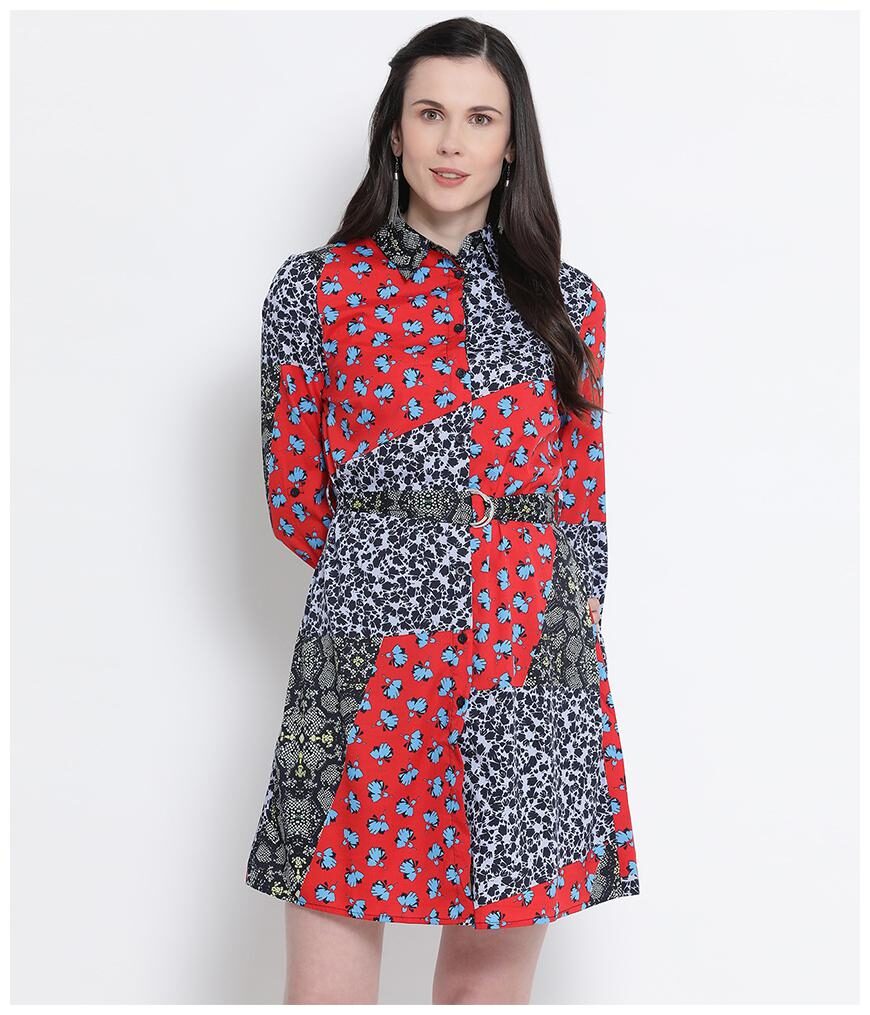 

Oxolloxo Polyester Multi Printed A Line Dress For Women