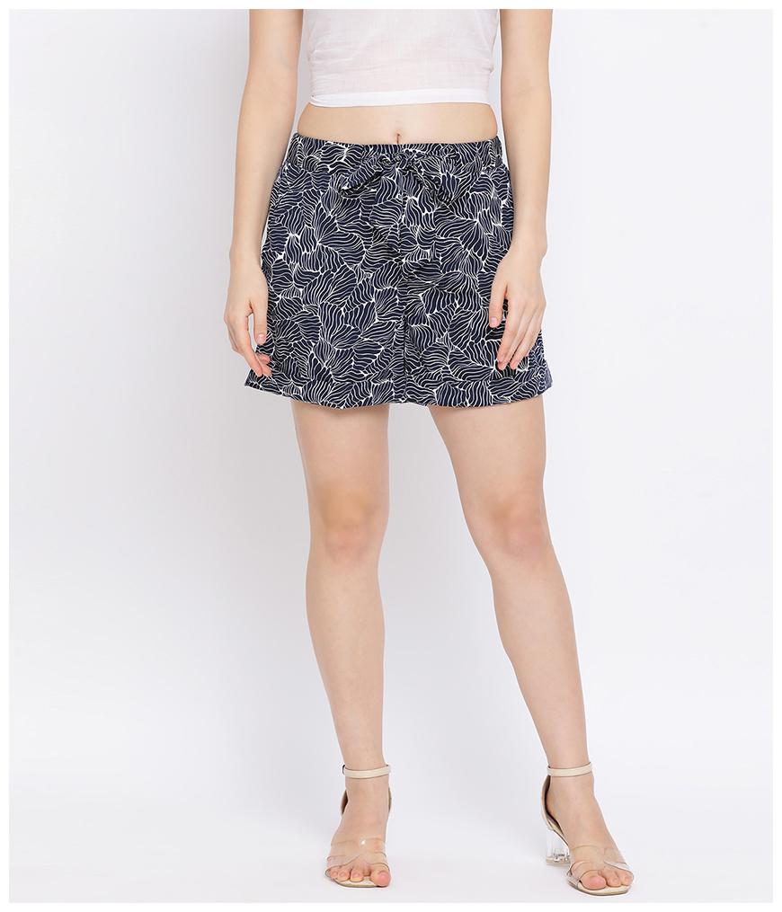 

Oxolloxo Polyester Printed Navy Blue Regular Shorts For Women