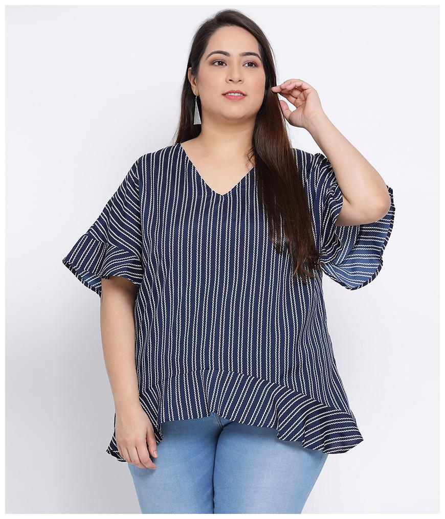 

Oxolloxo Polyester Striped Navy Blue Top For Women
