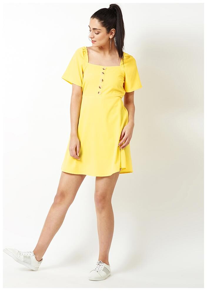 

OXOLLOXO Yellow Solid A-line dress