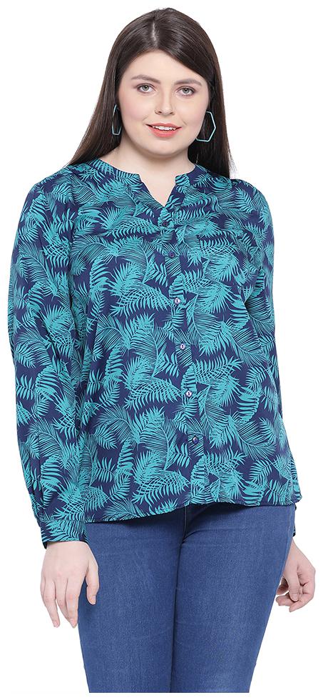 

Oxolloxo Women Blue Printed Regular Fit Shirt