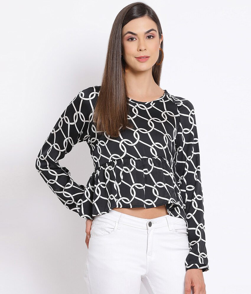 

Oxolloxo Women Printed Regular top - Black