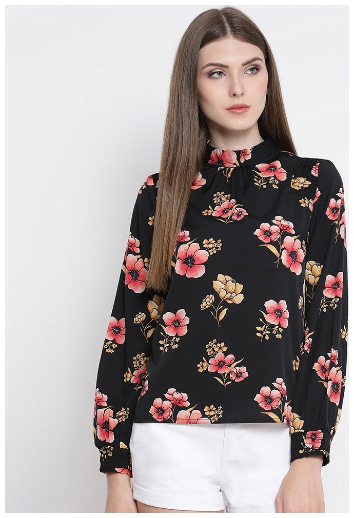 

OXOLLOXO Women Floral A-line top - Black
