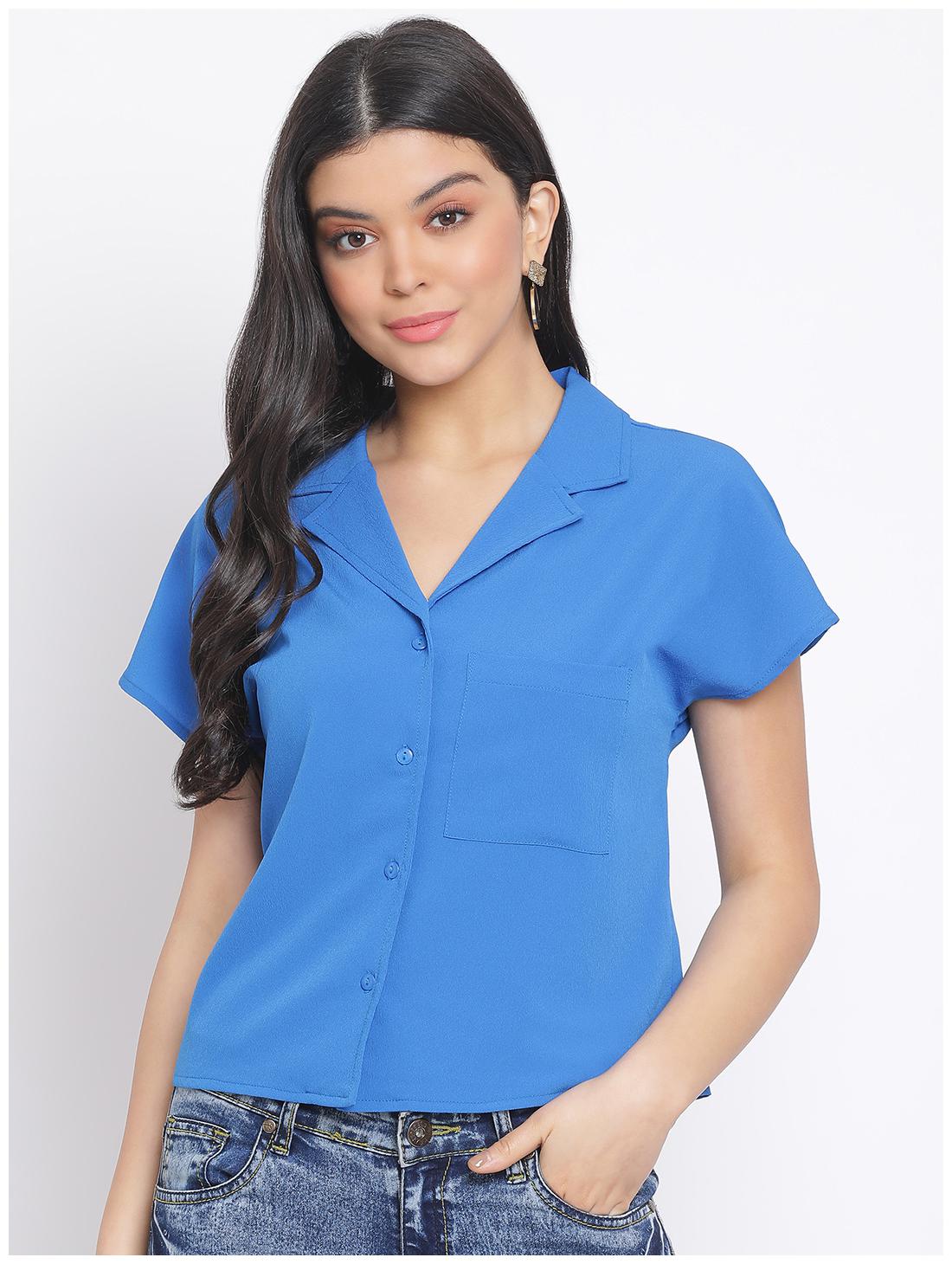 

Oxolloxo Women Blue Solid Regular Fit Shirt