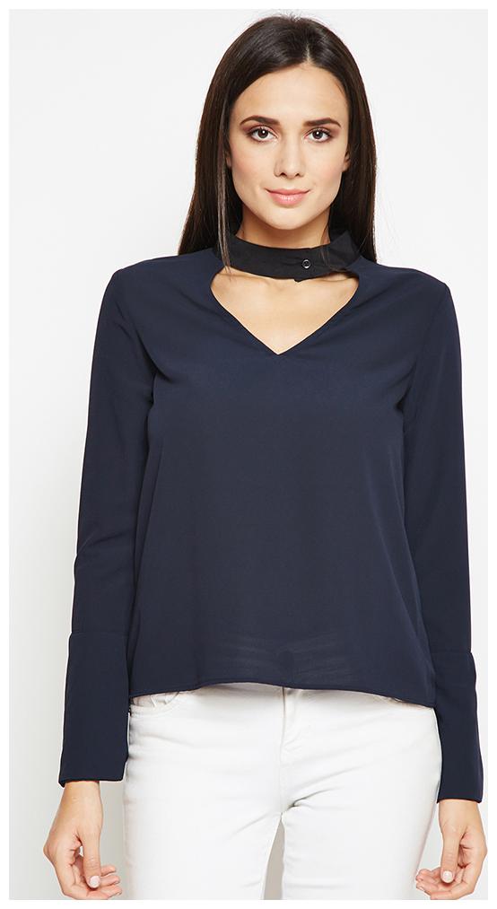 

OXOLLOXO Women Solid A-line top - Blue