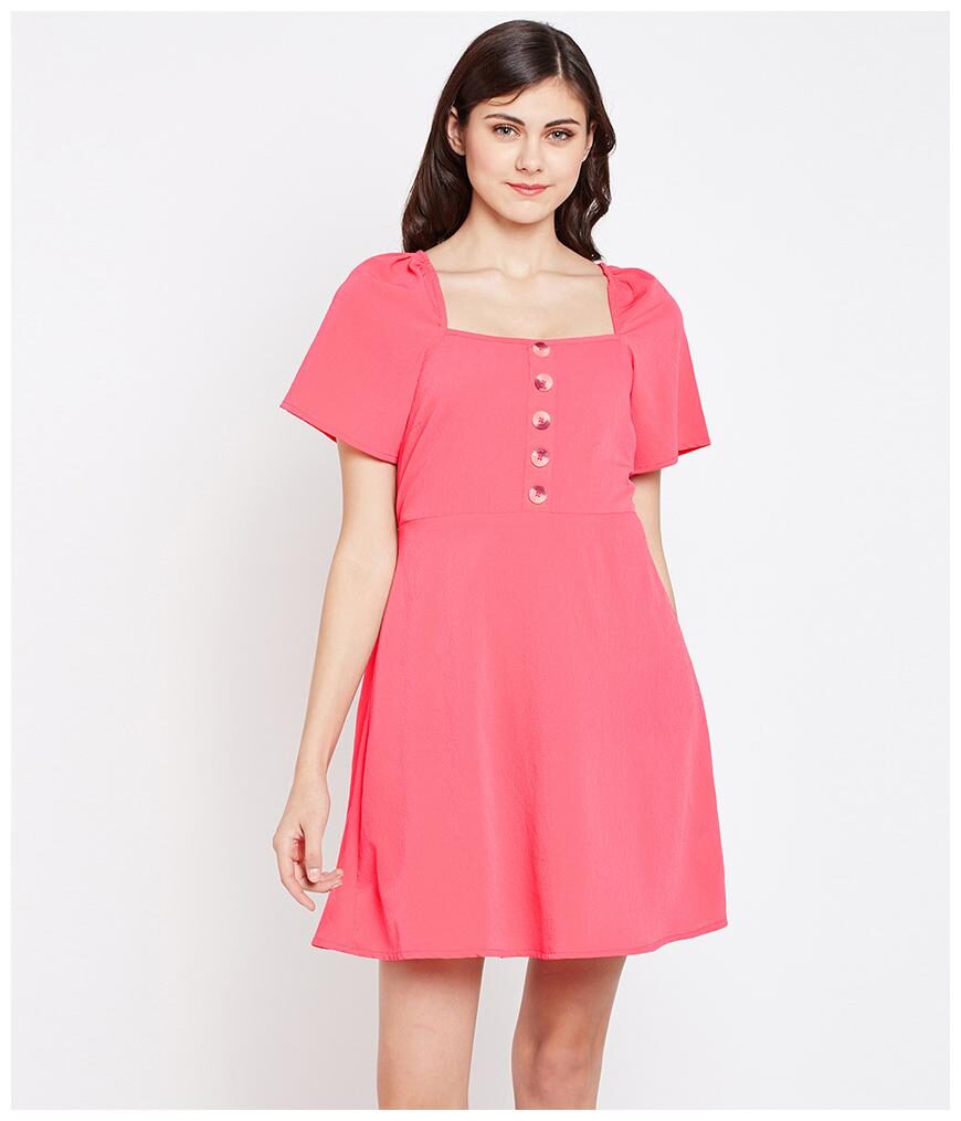 

Oxolloxo Polyester Solid Pink Dress for Women