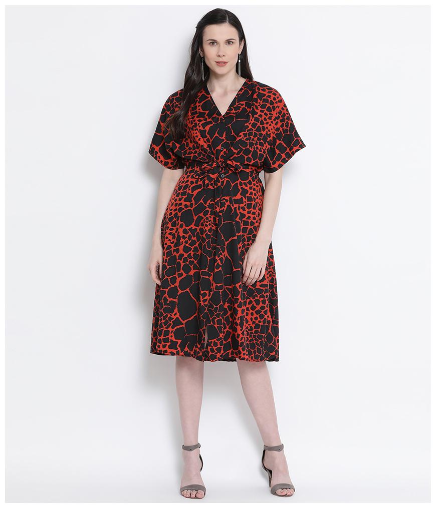 

Oxolloxo Polyester Red Printed A Line Dress For Women