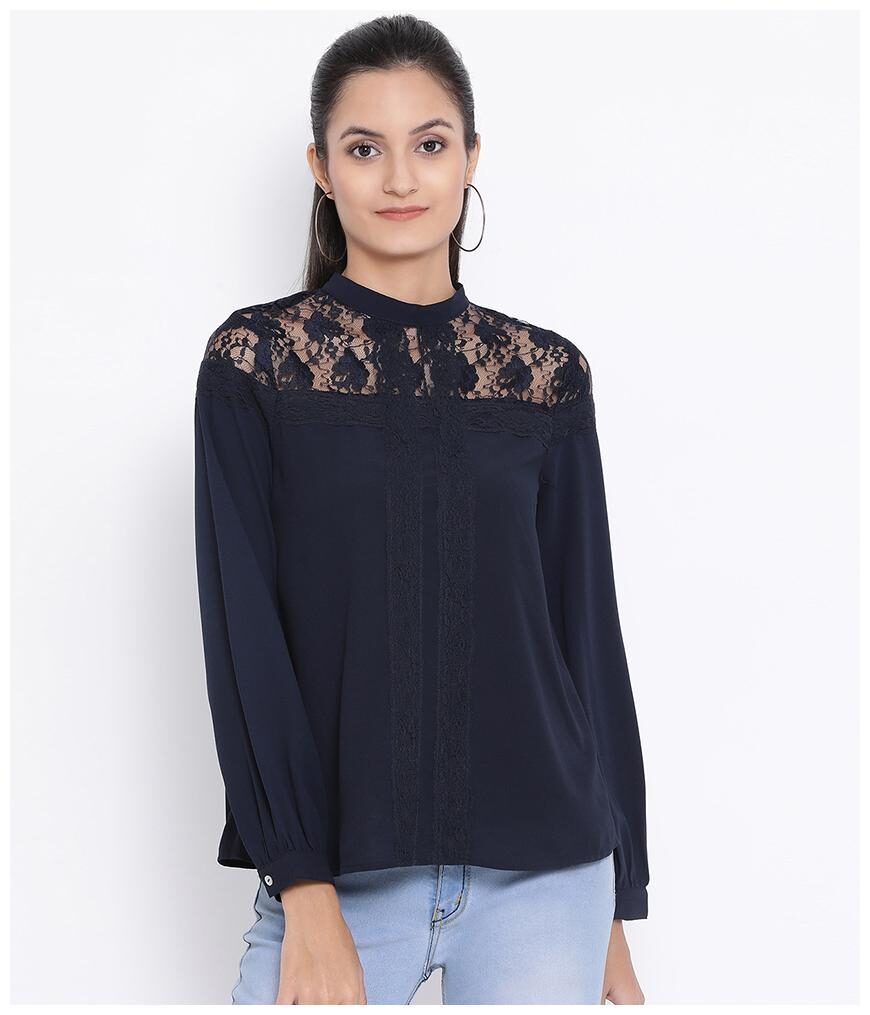 

Oxolloxo Women Embroidered A-line top - Blue