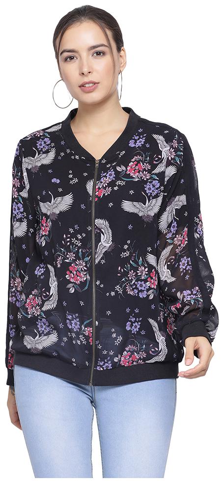 

Oxolloxo Women Printed Bomber Jacket - Black