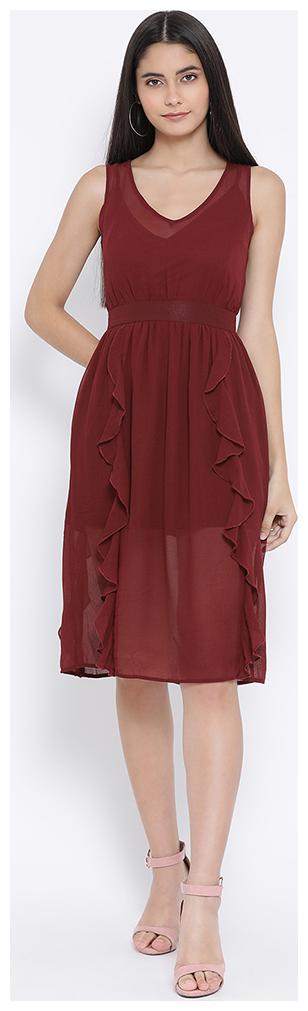 

OXOLLOXO Maroon Solid A-line dress