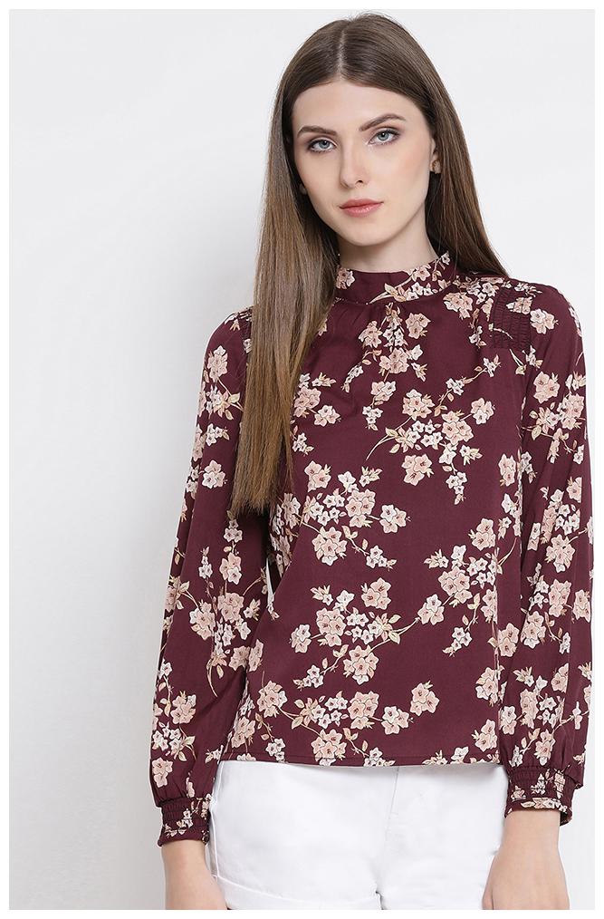 

OXOLLOXO Women Floral A-line top - Maroon