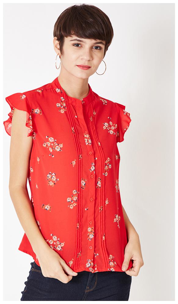 

OXOLLOXO Women Red Printed Regular Fit Shirt